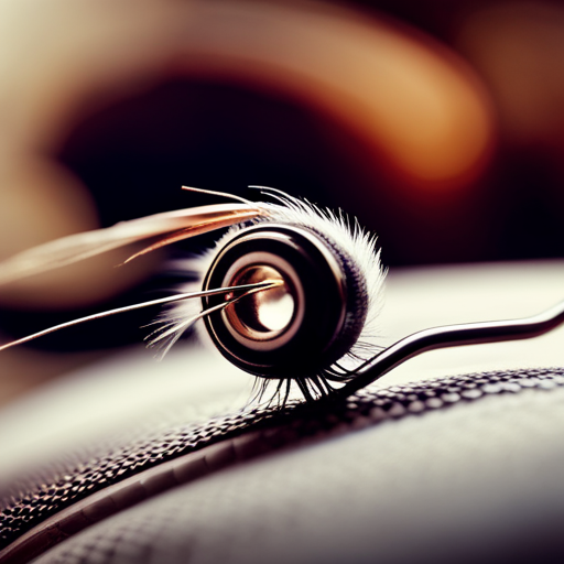 An image of a close-up shot of a fly fishing hook, surrounded by various materials such as feathers, fur, and thread, evoking the artistry and craftsmanship of famous fly tiers and their signature flies