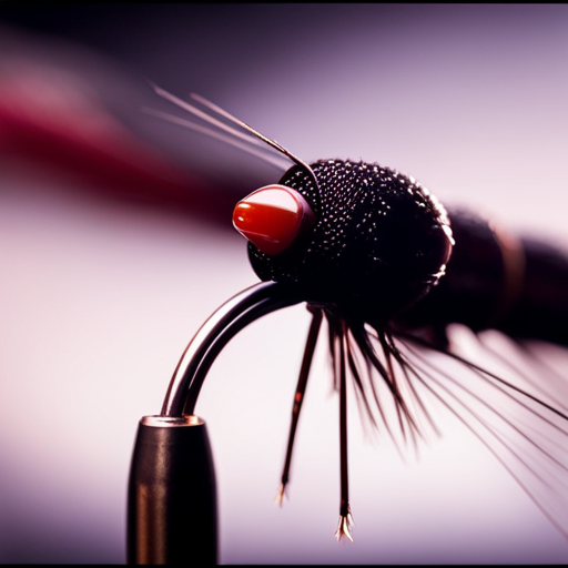 An image of a fly fishing fly tied with synthetic materials such as rubber legs, flashabou, and synthetic dubbing in vibrant colors