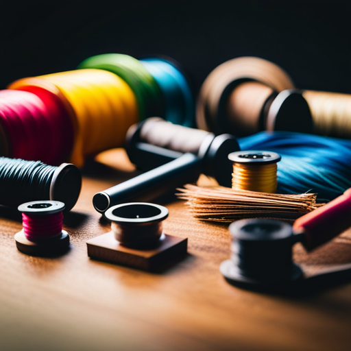 An image of various types of fly tying ribbing materials laid out on a table, with a close-up of each material showcasing its texture, color, and flexibility